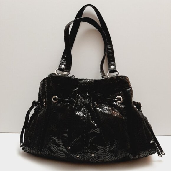 NINE WEST Snake Skin Pattern Purse Black Shoulder Bag with Metallic Accents - Picture 4 of 13